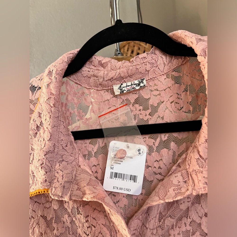 ▪️Free People Intimately Free All Day Floral Lace House Shirt Pink  M - Picture 12 of 16
